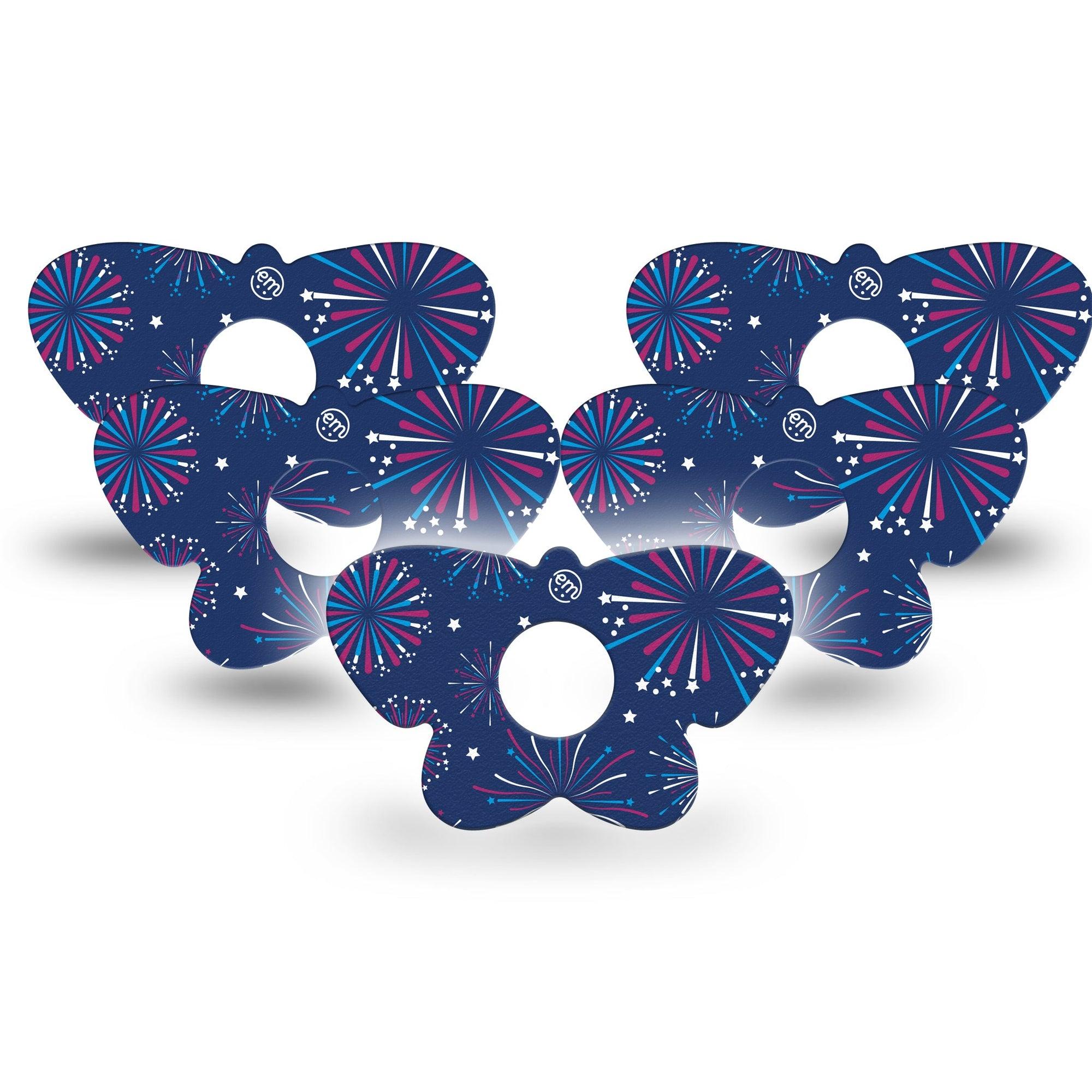 ExpressionMed Night Sky Celebration Freestyle Libre 3 Butterfly Shape Tape 5-Pack Radiant Fireworks Adhesive Tape CGM Design