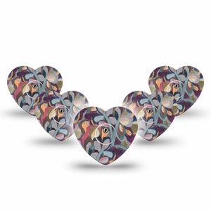 ExpressionMed Abstract Leaves Freestyle Libre 3 Heart Shape Tape 5-Pack Tape and 5-Pack Sticker Gray Muted Tone Floral Painting Patch CGM Design