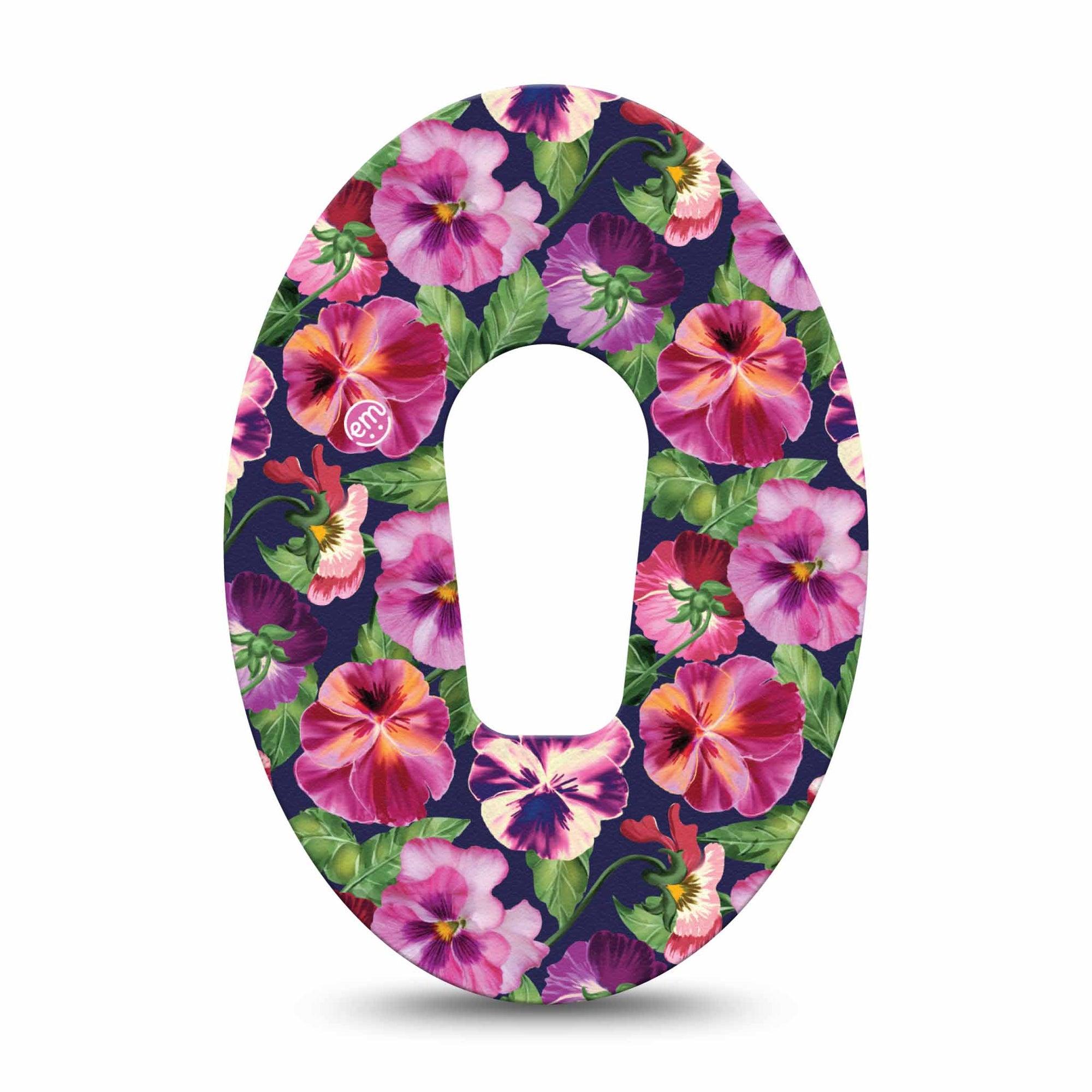 ExpressionMed Flower Girl Pansies Dexcom G6 Tape Single Tape Hot Pink and Violet Pansies, Plaster CGM Design