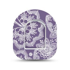 ExpressionMed Purple Henna Omnipod Surface Center Sticker and Mini Tape Purple Henna Floral Inspired Vinyl Sticker and Tape Design Pump Design