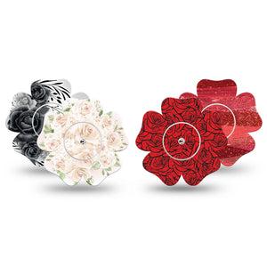 ExpressionMed Crimson Bloom Variety Pack Freestyle Libre, Libre 2 Plus, and Abbott Lingo Flower, 4-Pack Tape and 4-Pack Sticker, Bold rose flowers Best Covers for CGM