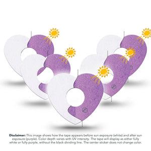ExpressionMed Solar Violet Freestyle Libre 3 and Libre 3 Plus Heart Shape Tape, 5-Pack Tape UV-Activated Purple, Patch CGM Design
