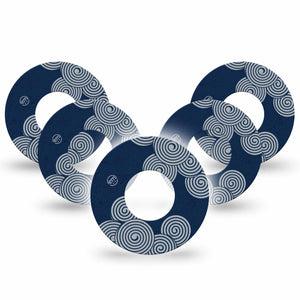 ExpressionMed Blue Swirls Freestyle Libre and Libre 2 Plus Tape, Abbott Lingo, 5-Pack Tape Navy Spirals, Fixing Ring Tape Continuous Glucose Monitor Design