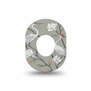 ExpressionMed Cranes Dexcom G7 and Dexcom Stelo Glucose Biosensor System Mini, Single Tape Crane illustrtation Waterproof Plaster for CGM