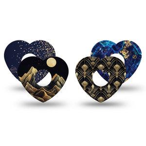 ExpressionMed Midnight Majesty Variety Pack Freestyle Libre 3 and Libre 3 Plus Heart, 4-Pack Tape Variety Navy gold pack Adhesive Patch for Continuous Glucose Monitor