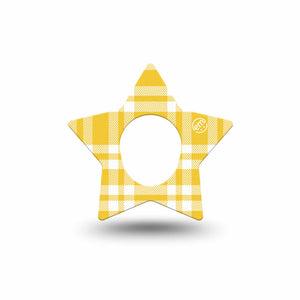 ExpressionMed yellow gingham Dexcom G7 and Dexcom Stelo Glucose Biosensor System Star, Single Tape Yellow white checkered Overlay Tape for CGM