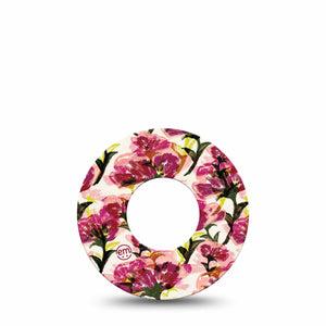 ExpressionMed Maroon Flowers Freestyle Libre and Libre 2 Plus Tape, Abbott Lingo, Single Tape Crimson Flowers, Fixing Ring Tape Continuous Glucose Monitor Design