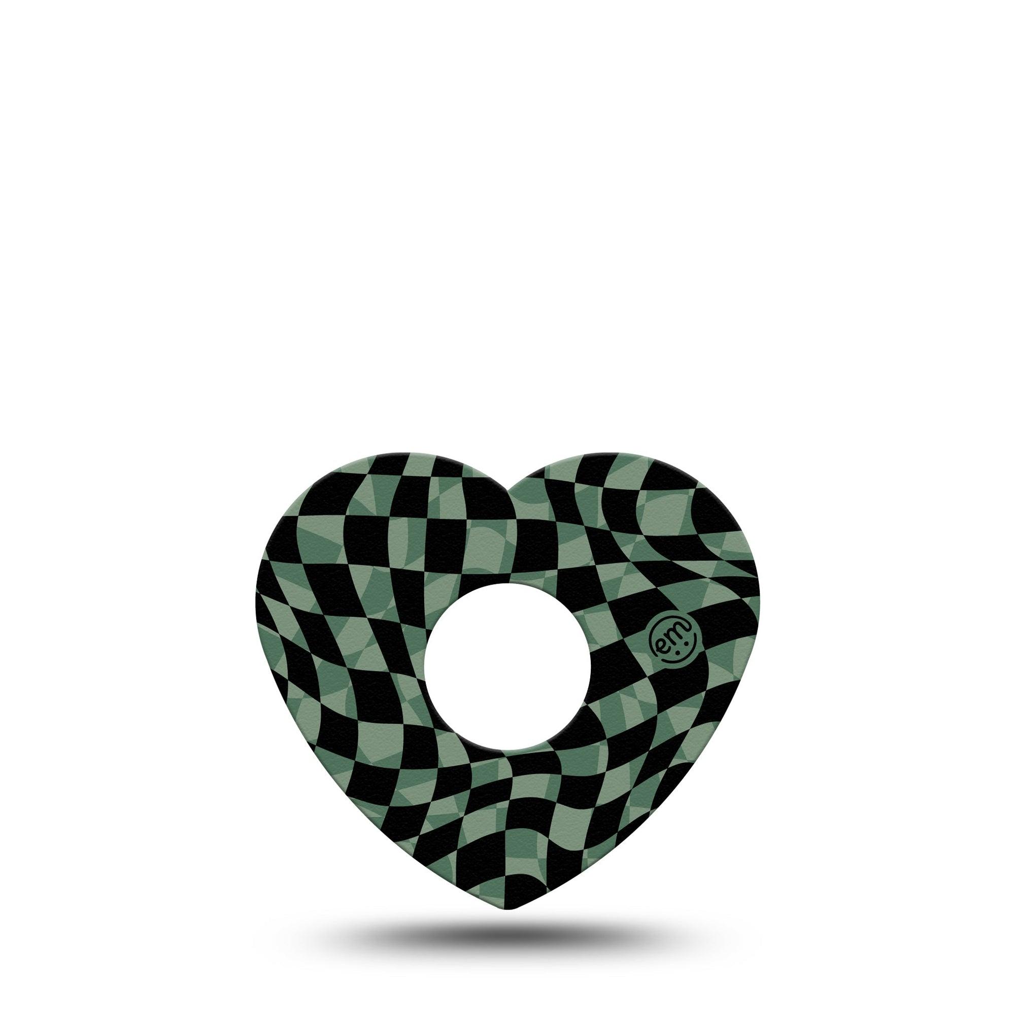 ExpressionMed Green & Black Checkerboard Freestyle Libre 3 Heart Shape Tape Single Tape Checkerboard Texture Patch CGM Design