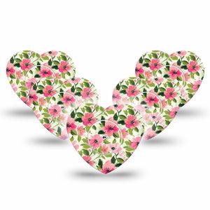 ExpressionMed Painter’s Cosmos Freestyle Libre, Libre 2 Plus, and Abbott Lingo Heart, 5-Pack Tape and 5-Pack Sticker Fun pink flowers Plaster for Continuous Glucose Monitor