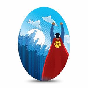 ExpressionMed Super Man Medtronic Guardian Enlite Universal Oval Single Tape Red Caped Superhero, Plaster CGM Design