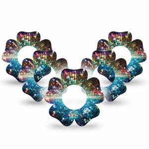 ExpressionMed Disco Lights Freestyle Libre, Libre 2 Plus, and Abbott Lingo Flower, 5-Pack Layered light circles Sensor Cover for Continuous Glucose Monitor