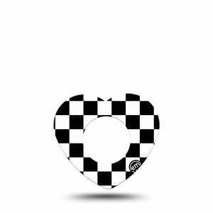 ExpressionMed Checkered Freestyle Libre 2 and Libre 2 Plus Heart Shape Tape, Abbott Lingo, Single Tape White Checkered, Adhesive Patch CGM Design