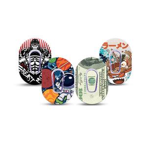 ExpressionMed Outlaw Legends Variety Pack Dexcom G6 Mini Tape 4-Pack Tape and 4-Pack Sticker Variety Male Theme Prints, Adhesive Tape CGM Design