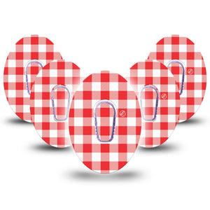 ExpressionMed Red Gingham Dexcom G6, 5-Pack Tape and 5-Pack Sticker Red plaid Decorative Decal for CGM