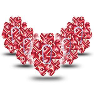 ExpressionMed Valentine Hearts Dexcom G6 Flower Shape Tape 5-Pack Tape and 5-Pack Sticker Red Pink Brown Hearts, Adhesive Patch Continuous Glucose Monitor Design