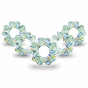 ExpressionMed Watercolor Geometrics Dexcom G7 Flower Shape Tape, Dexcom Stelo Glucose Biosensor System, 5-Pack Pastel Green Blue Mosaic Adhesive Tape CGM Design