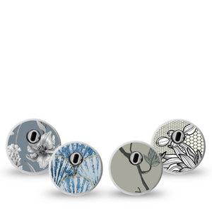 ExpressionMed Graceful Shores Freestyle Libre 3 and Libre 3 Plus Sticker, 4-Pack Sticker Florals and seashells Vinyl Decoration for CGM
