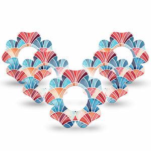 ExpressionMed Watercolor Fan Freestyle Libre, Libre 2 Plus, and Abbott Lingo Flower, 5-Pack Stained glass fan pattern Sensor Cover for Continuous Glucose Monitor