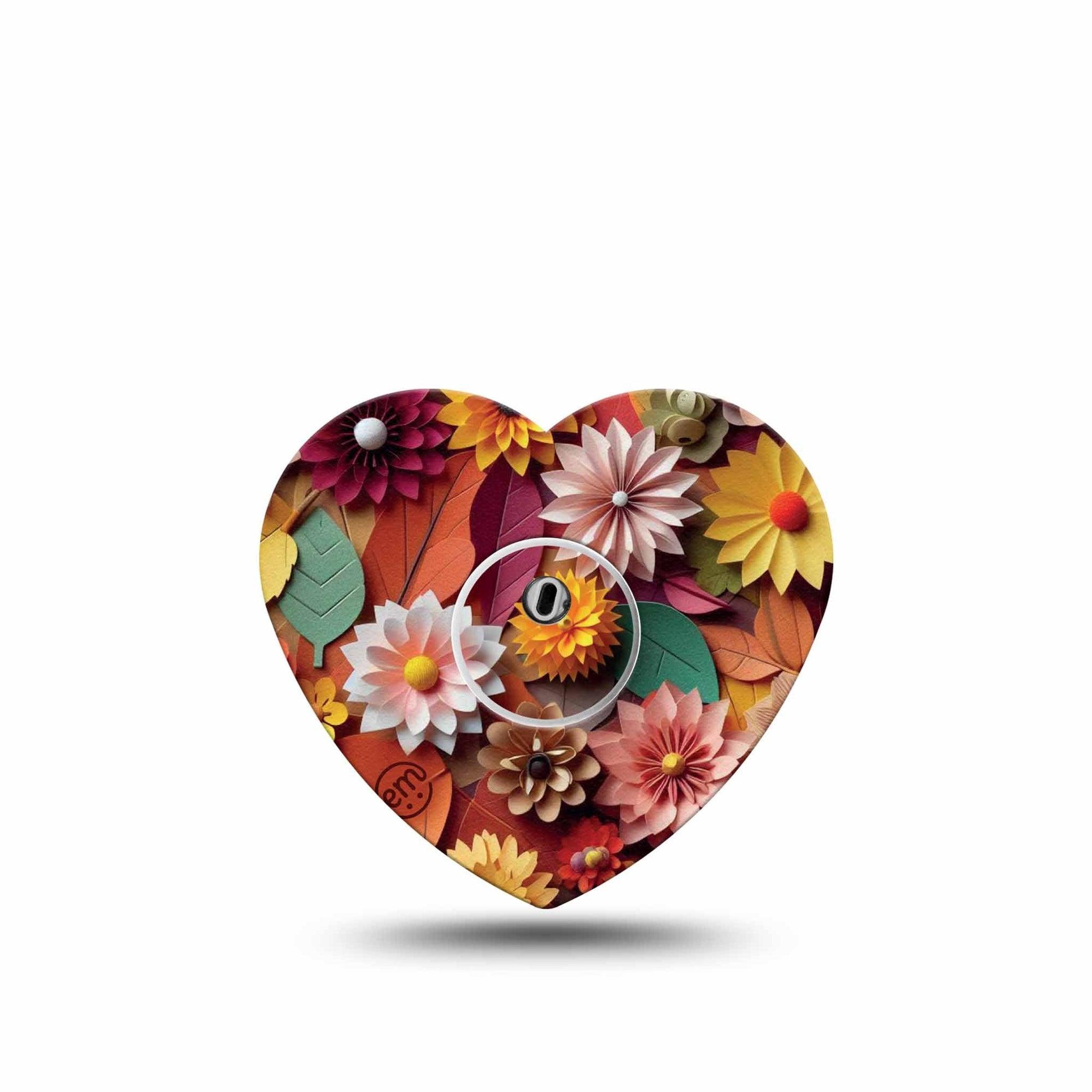 ExpressionMed 3D Floral Freestyle Libre 3 Heart Shape Tape Single Tape and Single Sticker 3D-Look Floral Design, Patch CGM Design