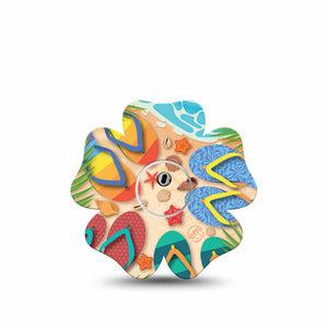 ExpressionMed Flip Flops Freestyle Libre 3 Flower Shape Tape Single Tape and Single Sticker Vibrant Flip Flop In The Sand Plaster CGM Design