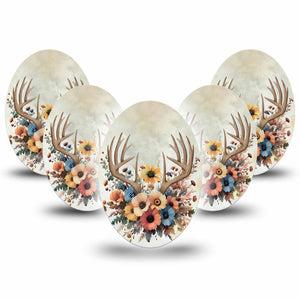 ExpressionMed Floral Antlers Medtronic Guardian Enlite Universal Oval, 5-Pack Tape Antlers and Florals, Plaster CGM Design
