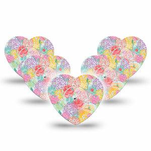 ExpressionMed Spring Flowers Freestyle Libre, Libre 2 Plus, and Abbott Lingo Heart, 5-Pack Tape and 5-Pack Sticker Pastel florals Plaster for Continuous Glucose Monitor