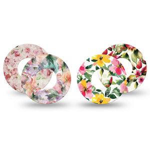 ExpressionMed Fragile Flowers Freestyle Libre and Libre 2 Plus Tape, Abbott Lingo, 4-Pack Tape Variety Peachy Pink Garden, Fixing Ring Tape Continuous Glucose Monitor Design