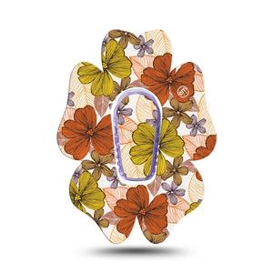 ExpressionMed Burnt Orange Floral Dexcom G6 Flower Shape Tape Single Tape and Single Sticker Orange and Yellow Adhesive Patch Continuous Glucose Monitor Design