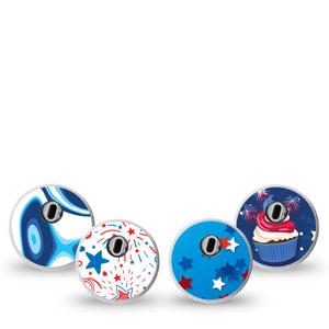 ExpressionMed Firecracker Frenzy Variety Pack Freestyle Libre 3 Sticker 4-Pack Sticker Variety Sparkling Red White Blue Stars, Decorative Decal CGM Design