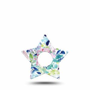 ExpressionMed Subdued Tropics Freestyle Libre 3 Star Shape Tape Single Delicate Painted Flowers Patch CGM Design