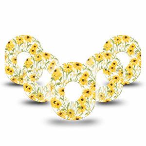 ExpressionMed Yellow Mosaic Floral Dexcom G7 Tape, Dexcom Stelo Glucose Biosensor System, 5-Pack Tape Mustard Yellow Flower Plants, Overlay Tape CGM Design