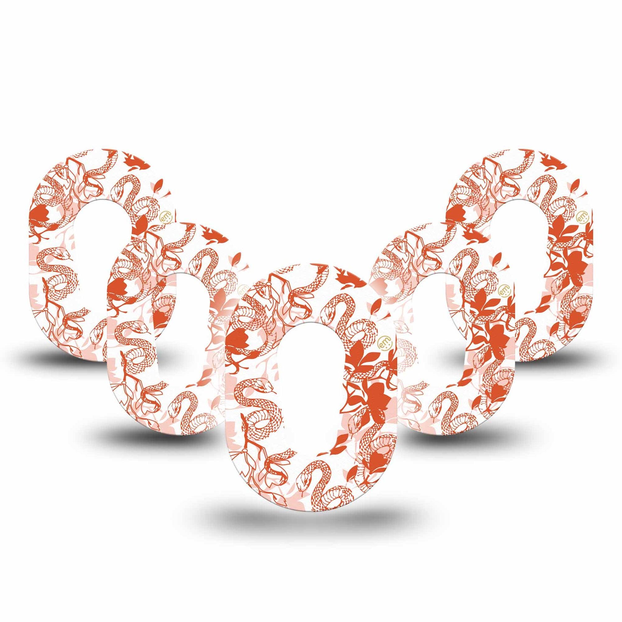 ExpressionMed Lava Coil Floral Dexcom G6 Mini Tape 5- Pack Tape Cute Sunset Orange Snake Pattern, Adhesive Tape CGM Design