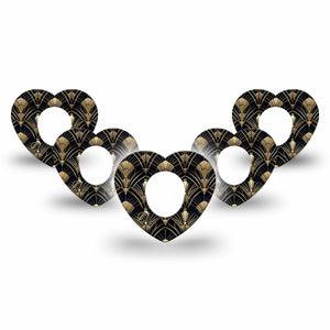 ExpressionMed Midnight Deco Dexcom G7 and Dexcom Stelo Glucose Biosensor System Heart, 5-Pack Retro inspired Waterproof Adhesive Tape for Continuous Glucose Monitor