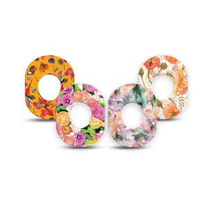 ExpressionMed Sunset Petals Variety Pack Dexcom G7 Mini Tape, Dexcom Stelo Glucose Biosensor System, 4-Pack Tape Variety Orange Toned Floral and Butterflies, Patch Continuous Glucose Monitor Design