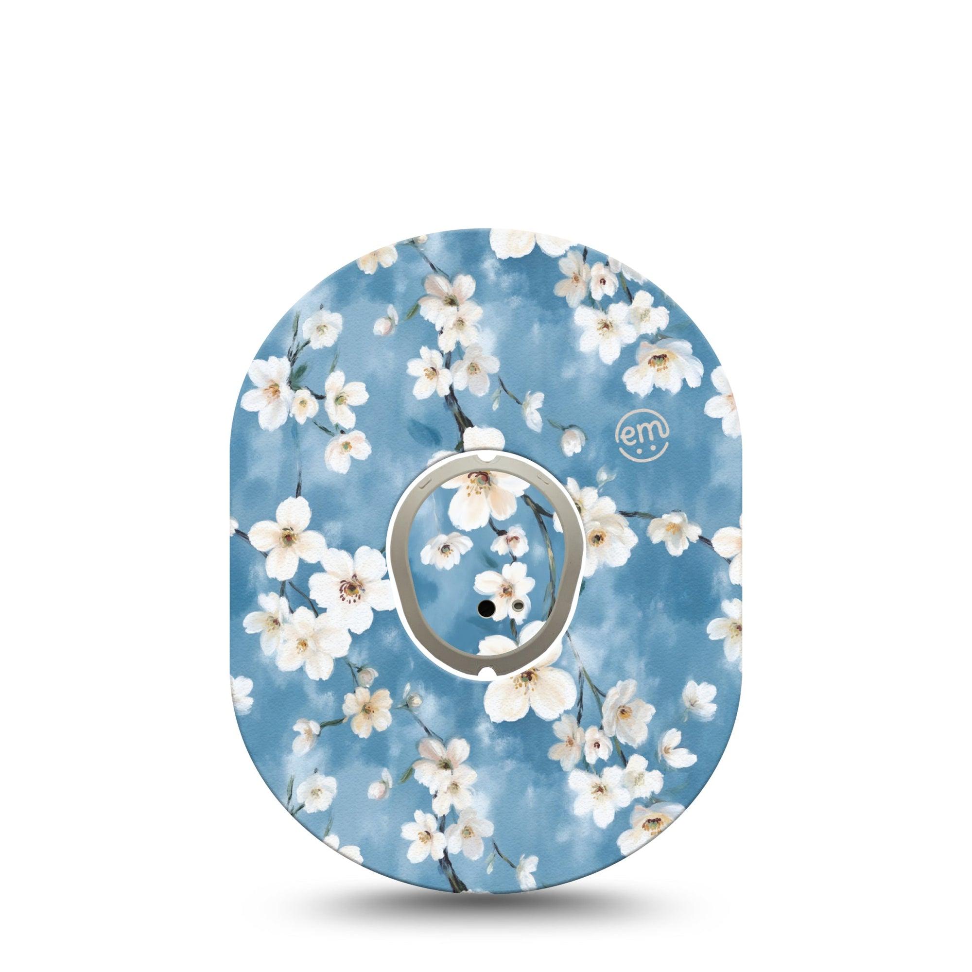 ExpressionMed Cherry Blossom Dexcom G7 Tape, Dexcom Stelo Glucose Biosensor System, Single Tape and Single Sticker Dainty White Blossoms, Overlay Tape CGM Design