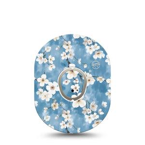 ExpressionMed Cherry Blossom Dexcom G7 Tape, Dexcom Stelo Glucose Biosensor System, Single Tape and Single Sticker Dainty White Blossoms, Overlay Tape CGM Design