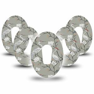 ExpressionMed Cranes Dexcom G6, 5-Pack Gray tone floral cranes Best Covers for CGM