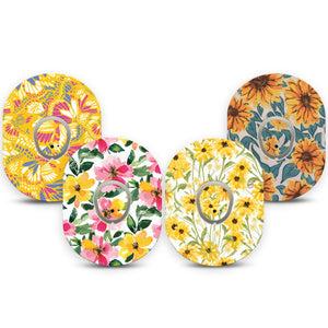 ExpressionMed Honey Glow Variety Pack Dexcom G7 Tape, Dexcom Stelo Glucose Biosensor System, 4-Pack Tape and 4-Pack Sticker Variety Pale Spring Prints, Overlay Tape CGM Design