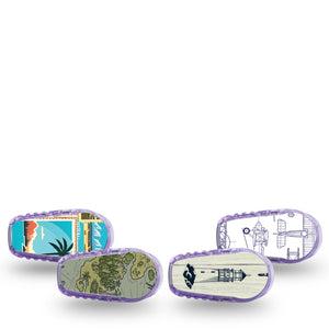ExpressionMed Vintage Voyager Variety Pack Dexcom G6 Sticker, 4-Pack Sticker Variety Traveling Fun, Vinyl Decoration Continuous Glucose Monitor Design