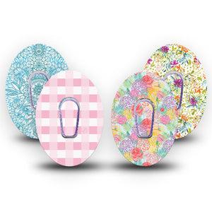 ExpressionMed Fresh Greenery Dexcom G6, tape and sticker  Pink gingham and flowers Waterproof Plaster for Continuous Glucose Monitor