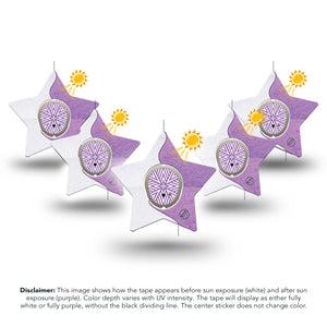 ExpressionMed Solar Violet Dexcom G7 Star Shape Tape, Dexcom Stelo Glucose Biosensor System, 5-Pack Tape and 5-Pack Sticker Solar-Reactive Purple, Overlay Patch CGM Design