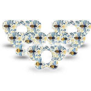 ExpressionMed Busy Bees Dexcom G7 and Dexcom Stelo Glucose Biosensor System Butterfly, 5-Pack Blue and gold Adhesive Tape for Continuous Glucose Monitor