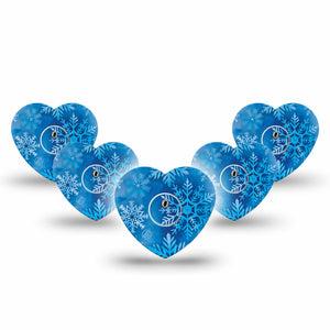 ExpressionMed Falling Snow Freestyle Libre 3 and Libre 3 Plus Heart Shape Tape, 5-Pack Tape and 5-Pack Sticker Icy Blue Snowflakes, Patch CGM Design