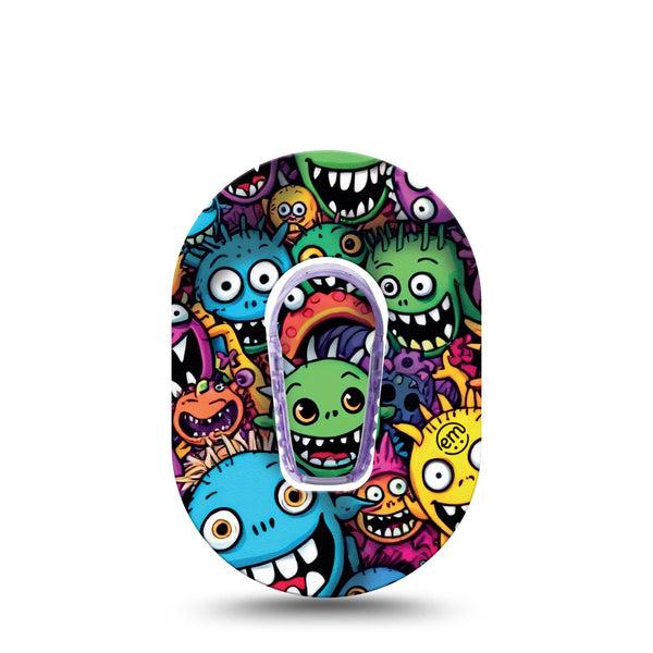 ExpressionMed Funky Monsters Dexcom G6 Mini Tape Single Tape and Single Sticker Colorful Monster Guys, Adhesive Tape CGM Design
