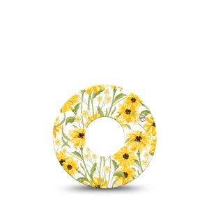 ExpressionMed Yellow Mosaic Floral Infusion Set Tape 5-Pack Tape Cute Sunflower Field, Overlay Patch Continuous Glucose Monitor Design