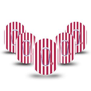 ExpressionMed Red Stripes Dexcom G6 Mini, 5-Pack Tape and 5-Pack Sticker Fourth of July inspired Waterproof Sensor Cover for Continuous Glucose Monitor