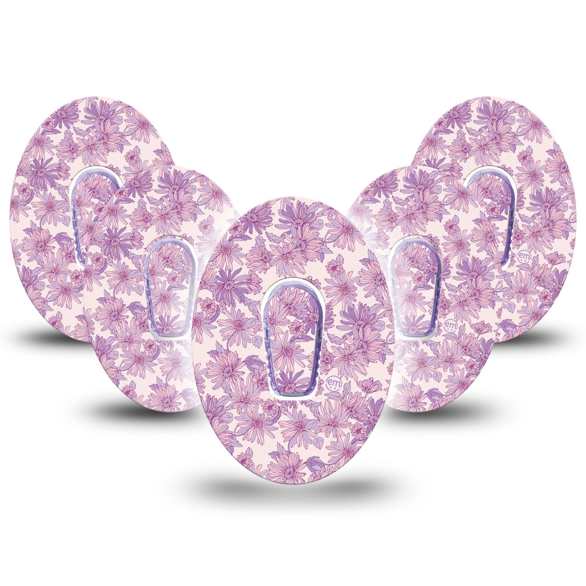 ExpressionMed Purple Daisy Dexcom G6 Tape, 5-Pack Tape and 5-Pack Sticker Cute Purple Daisies, Plaster Continuous Glucose Monitor Design