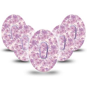 ExpressionMed Purple Daisy Dexcom G6 Tape, 5-Pack Tape and 5-Pack Sticker Cute Purple Daisies, Plaster Continuous Glucose Monitor Design