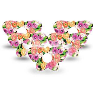 ExpressionMed Hand Painted Flowers Freestyle Libre 3 and Libre 3 Plus Butterfly Shape Tape 5-Pack Tape Detailed Petals, Overlay Patch CGM Design