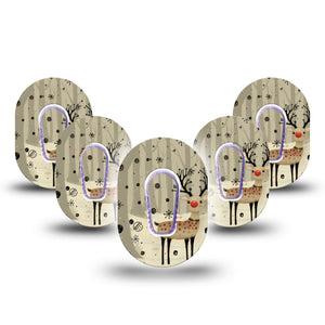 ExpressionMed Woodland Reindeer Dexcom G6 Mini Tape, 5-Pack Tape and 5-Pack Sticker Rustic Christmas, Adhesive Tape CGM Design